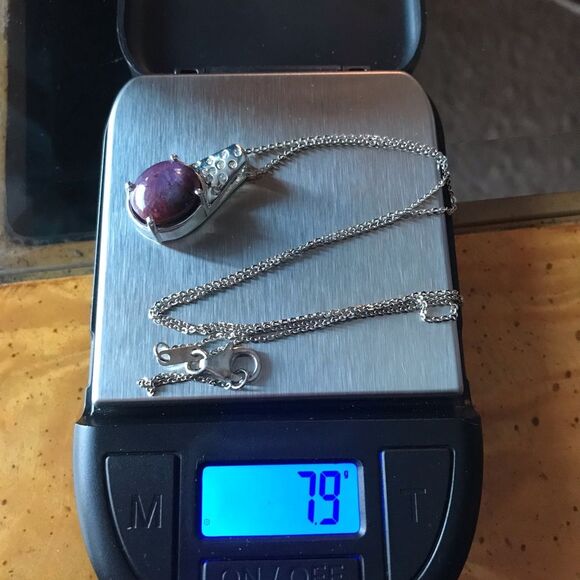 Natural Star Ruby Sterling Silver Necklace - Picture 2 of 11